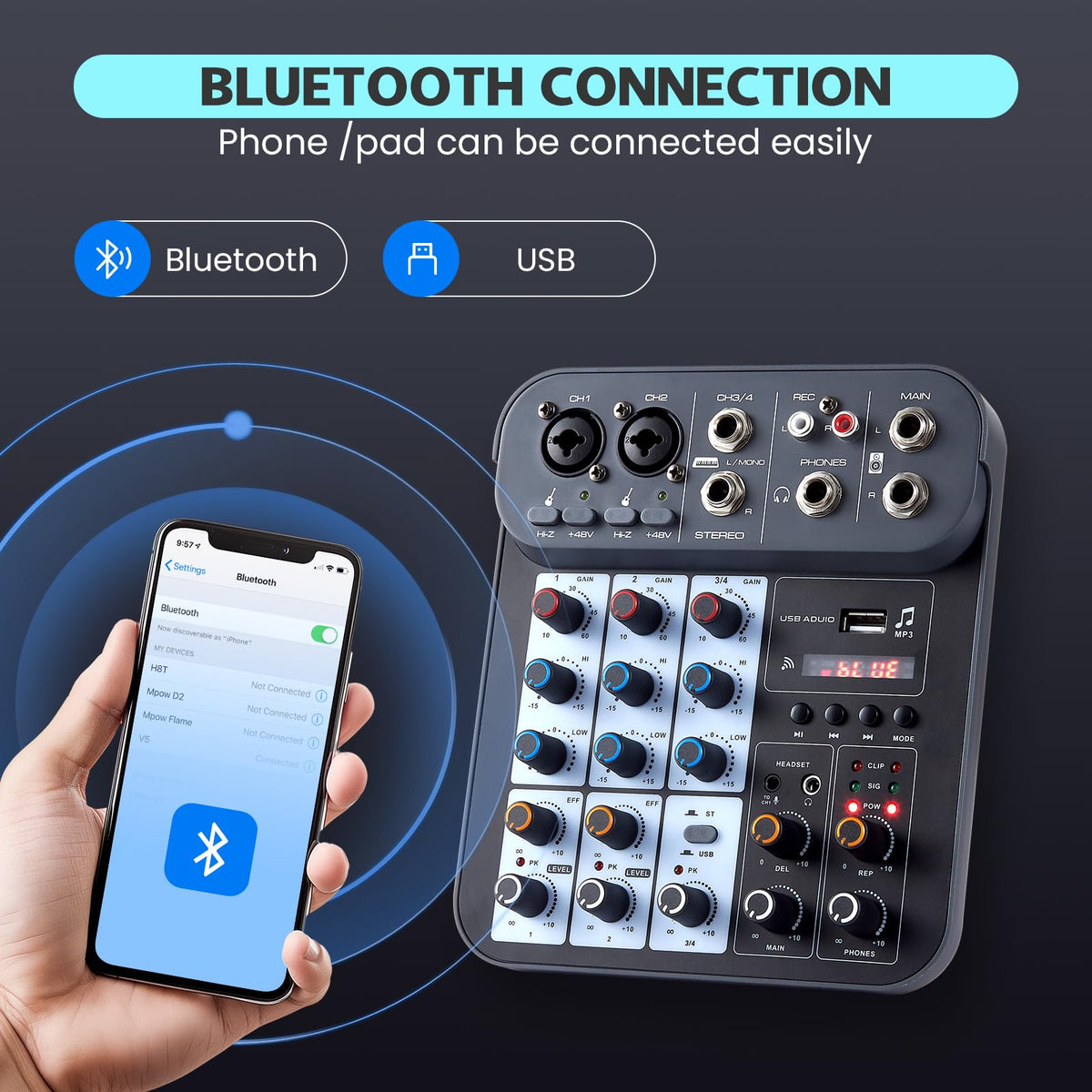 4 Channel DJ Audio Mixer with XLR 1/4" Interface Y47586