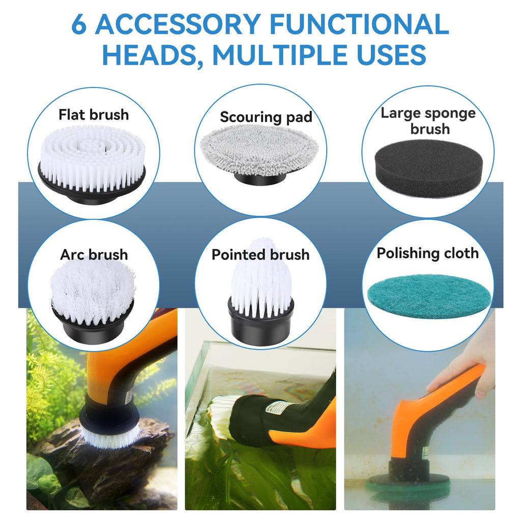 Electric Aquarium Cleaning Brushes with 6 Replaceable Brush Heads Q3862