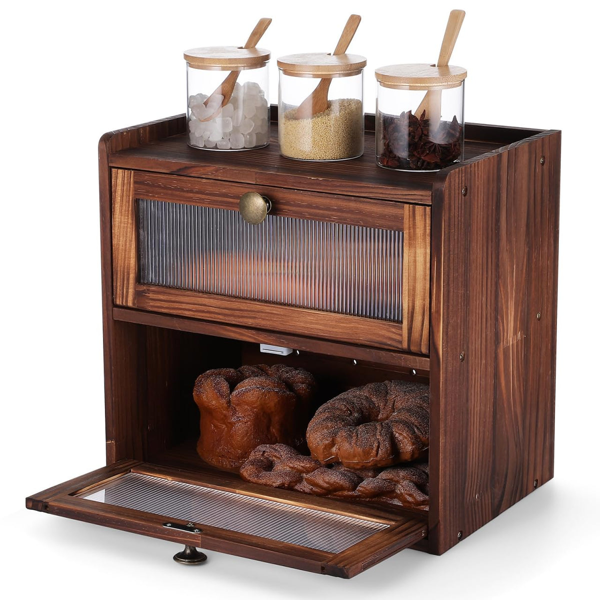 Wooden Bread Box 2 Tier Countertop Storage Organizer C457