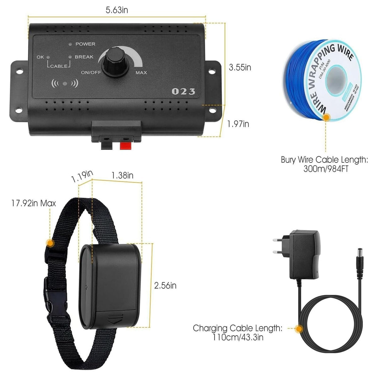 Electric Dog Fence, In-Ground Pet Containment System, Waterproof Training Collar V918708