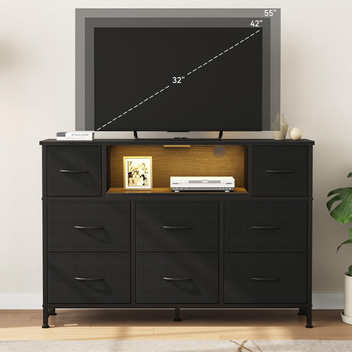 LED TV Stand Dresser with Charging Station A59678