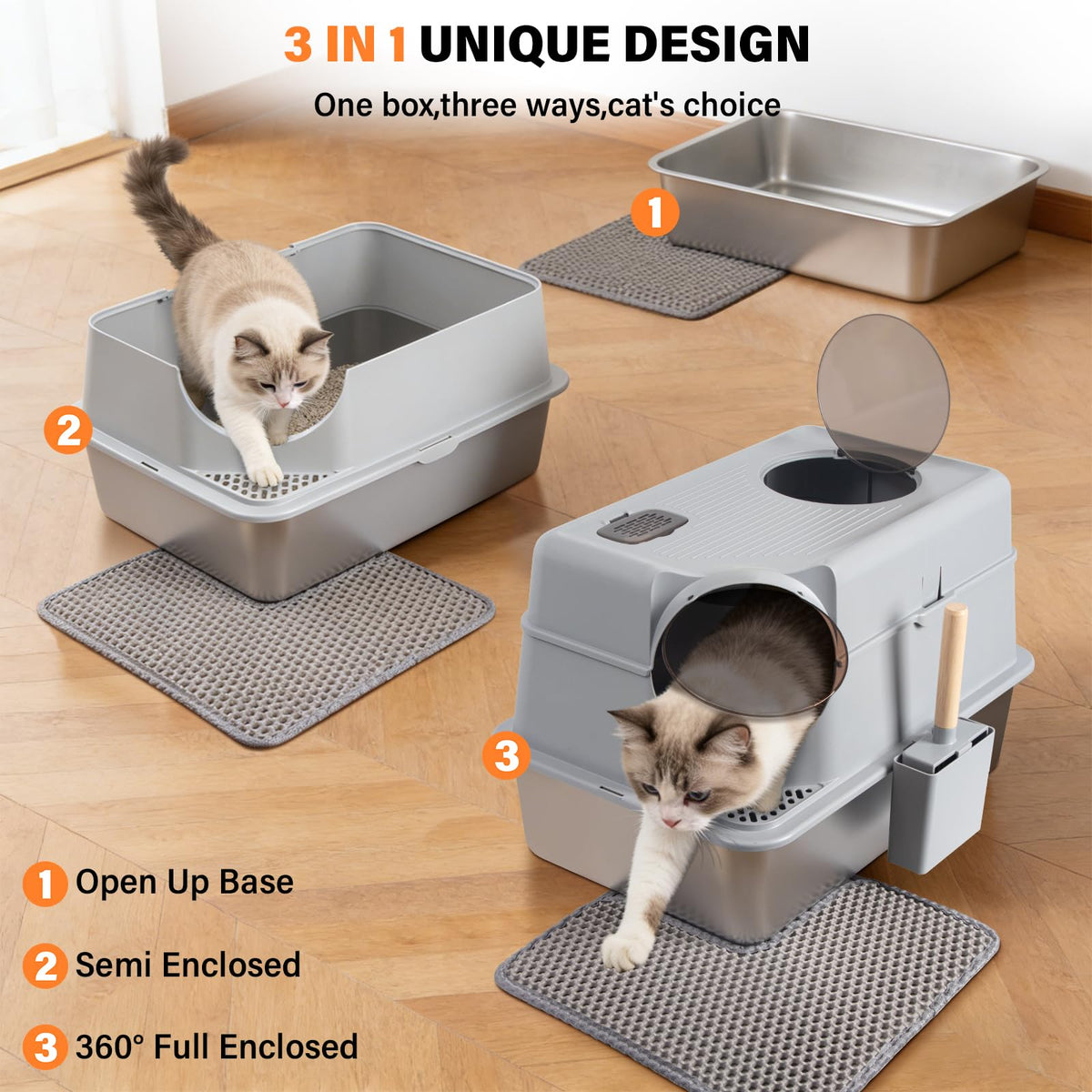 Stainless Steel Extra Large Enclosed Cat Litter Box T833007