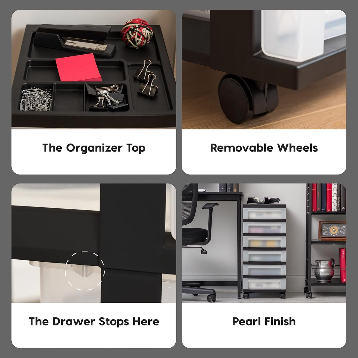 6 Drawer Rolling Storage Cart with Organizer Top, Black Y856621