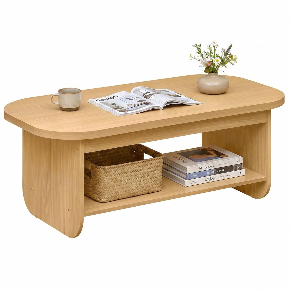 2-Tier Oval Coffee Table with Storage Shelf E2862