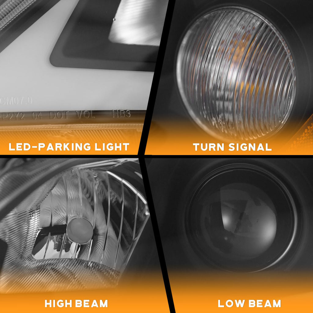 Black Headlight Assembly with Sequential Turn Signal Left+Right Pair H5324