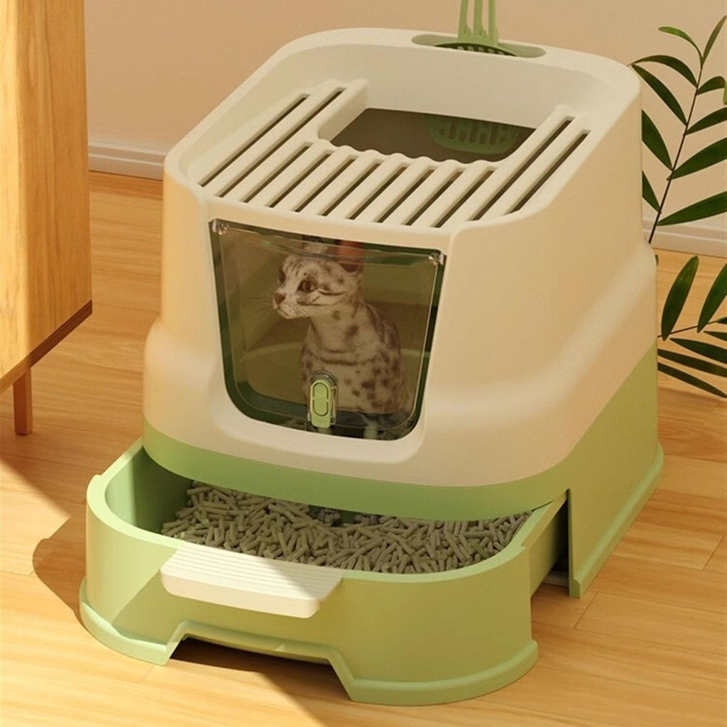 Enclosed Plastic Cat Litter Box with Lid and Scoop D72713