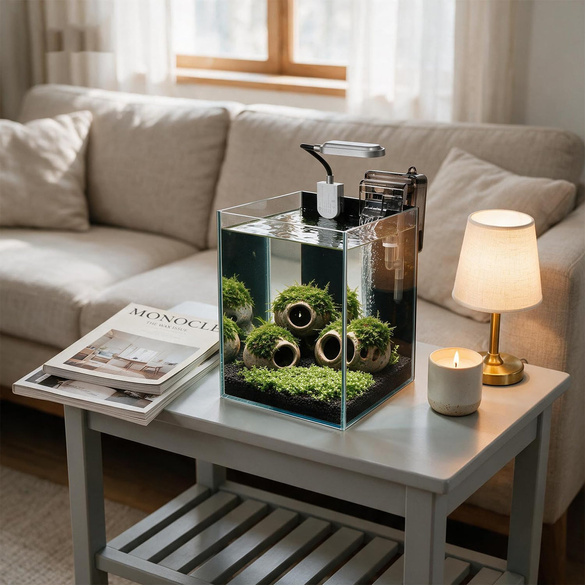 1.5 Gallon Glass Aquarium Starter Kit with Filter and LED Light T7208