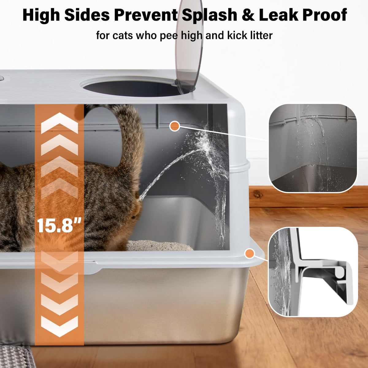 Stainless Steel Extra Large Enclosed Cat Litter Box T833007
