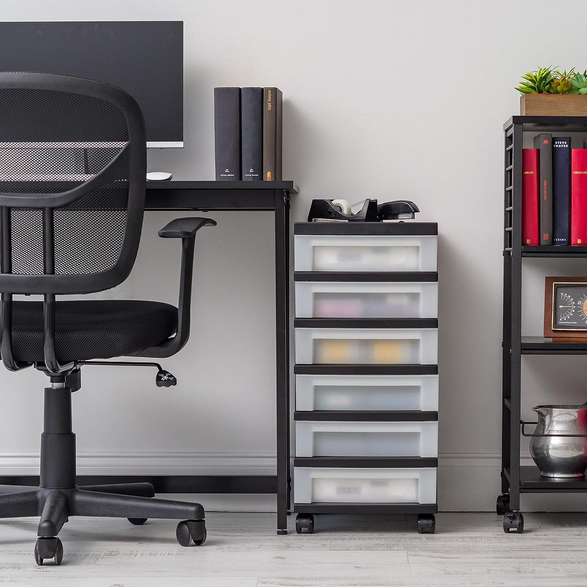 6 Drawer Rolling Storage Cart with Organizer Top, Black Y856621