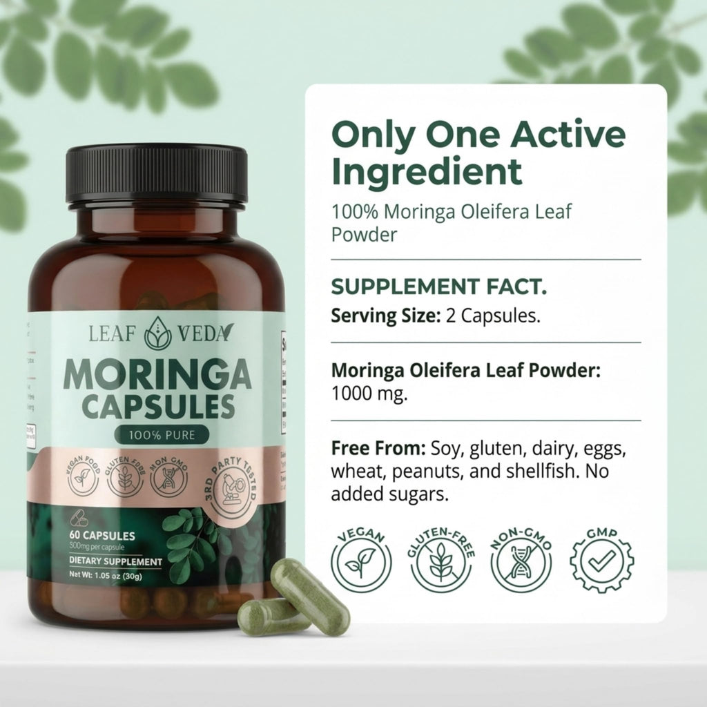 Moringa Capsules 1000mg Vegan Non-GMO 60 Count L3021