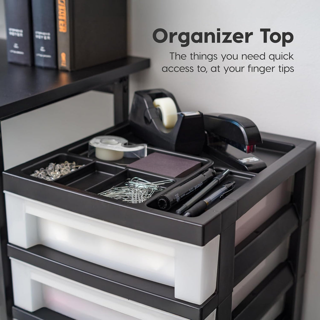 6 Drawer Rolling Storage Cart with Organizer Top, Black Y856621