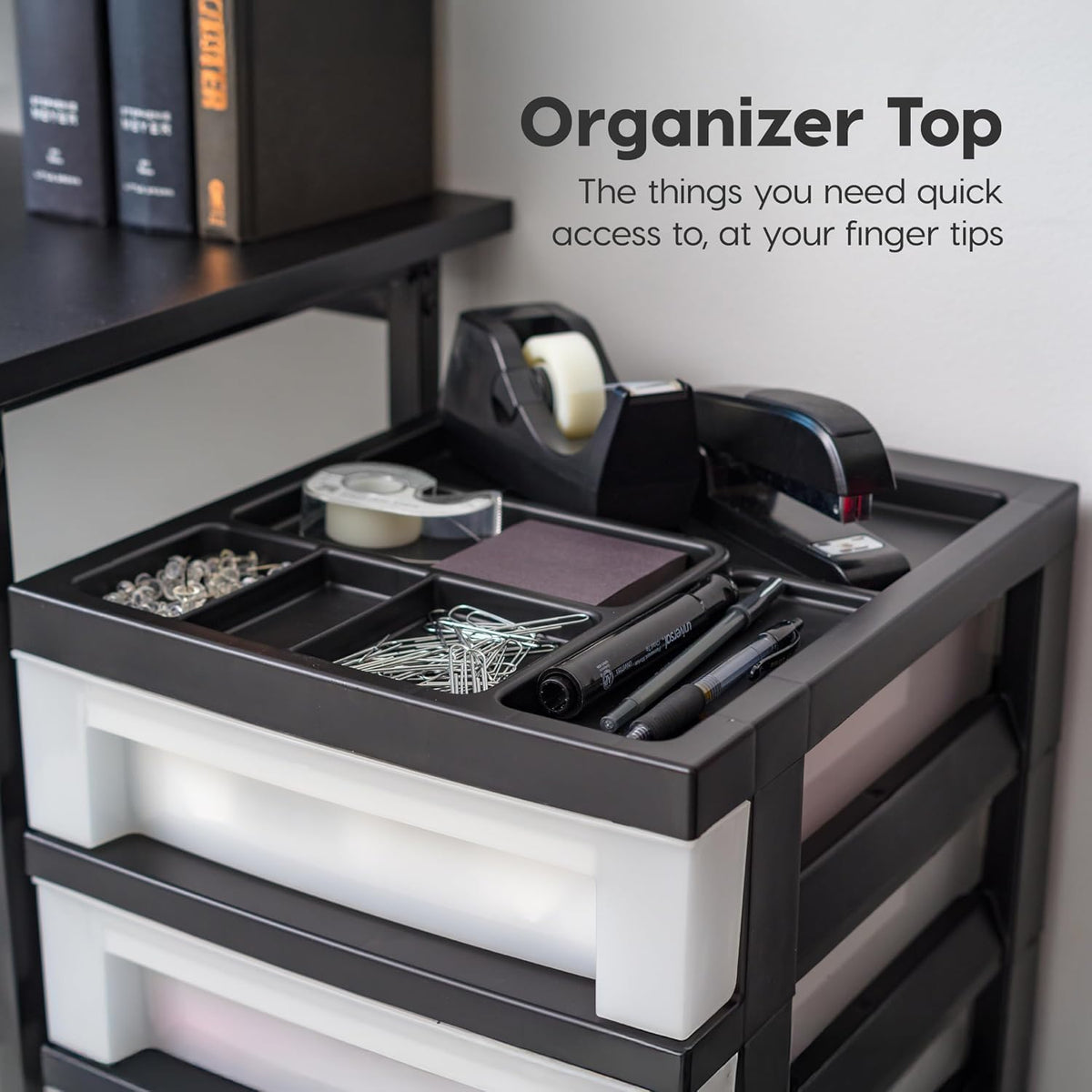 6 Drawer Rolling Storage Cart with Organizer Top, Black Y856621