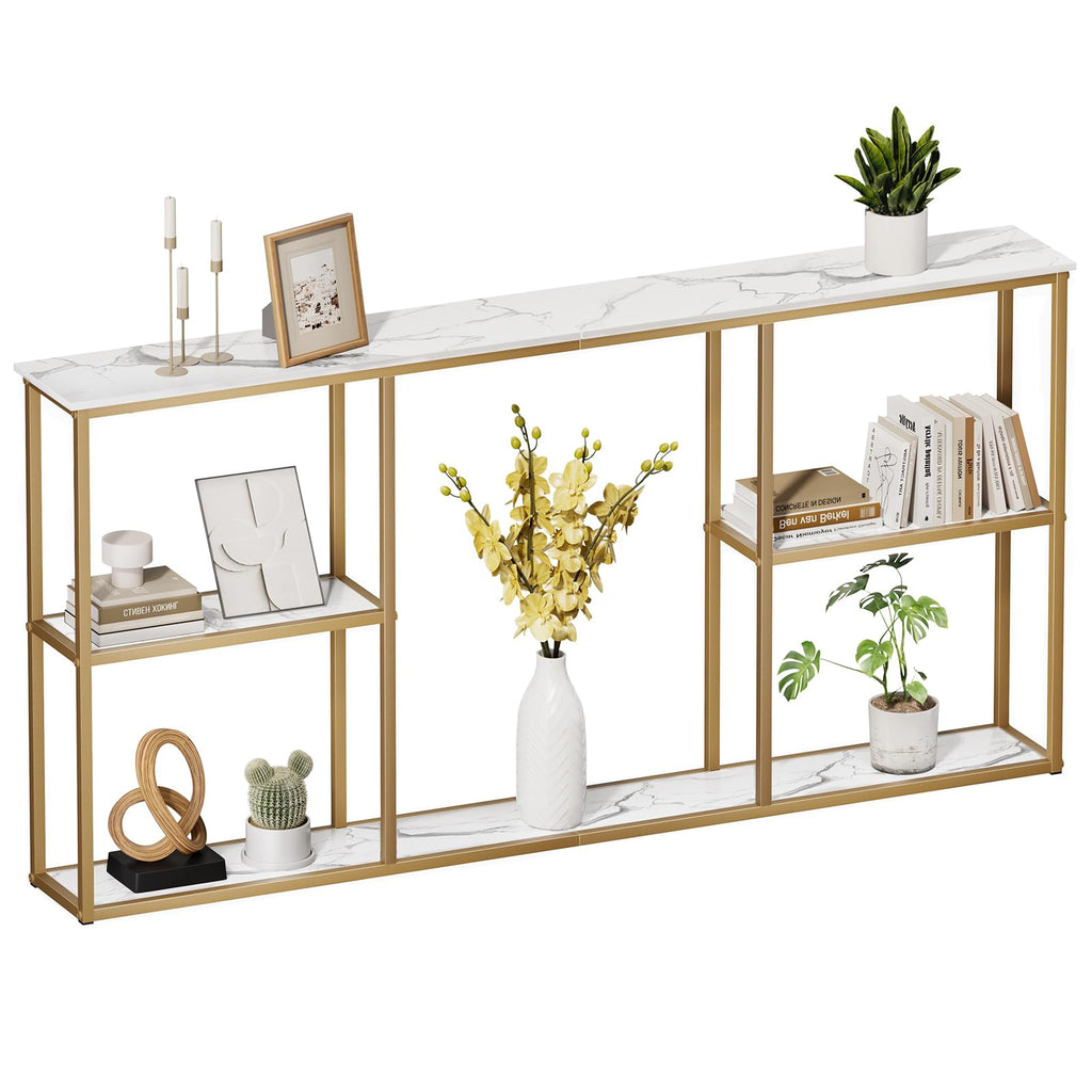 63 in Entryway Table with Shelves White Gold G64585