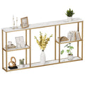 63 in Entryway Table with Shelves White Gold G64585