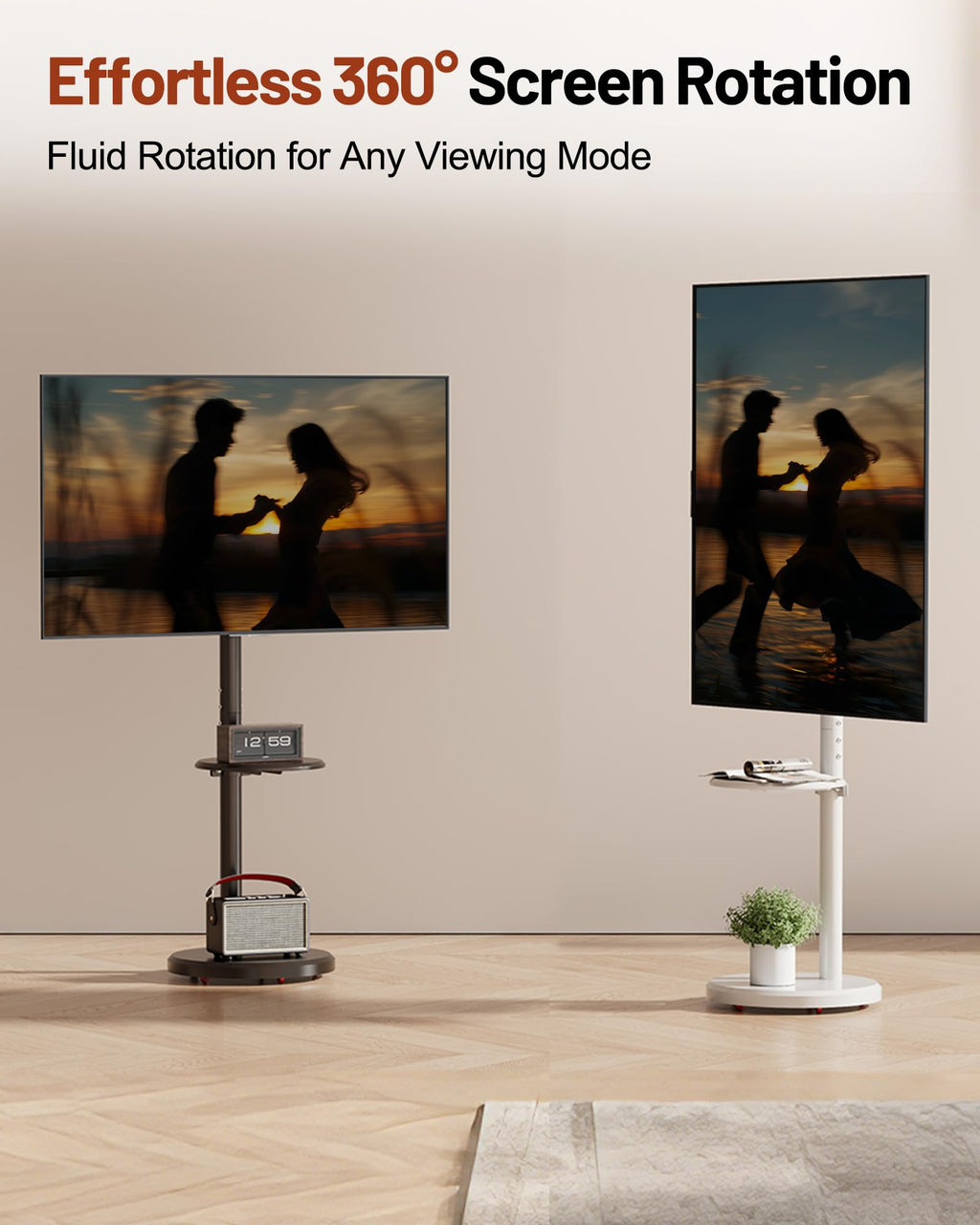 Rolling TV Stand with Shelf and Hidden Wheels U618244
