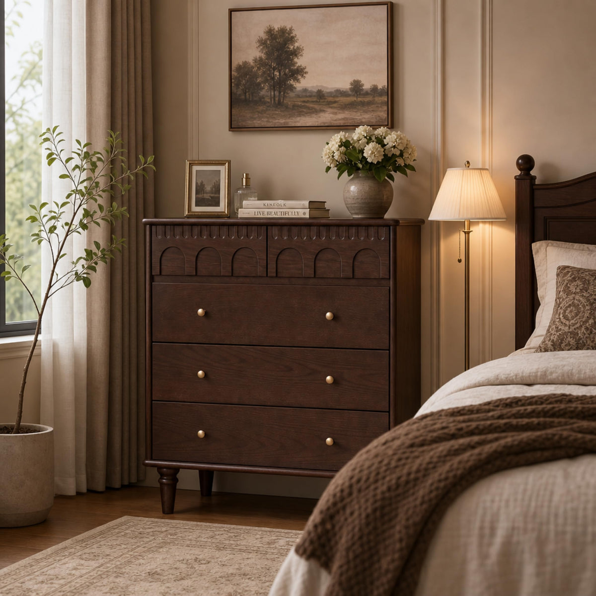 100% Solid Wood 5 Drawers Nightstand J64924