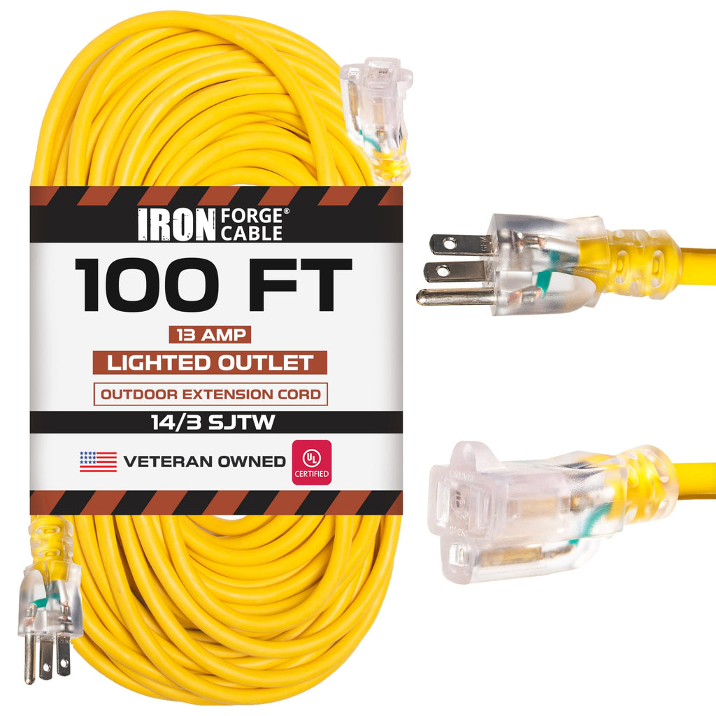 14 Gauge Heavy Duty Extension Cord, 100 Ft Yellow SJTW Y72450