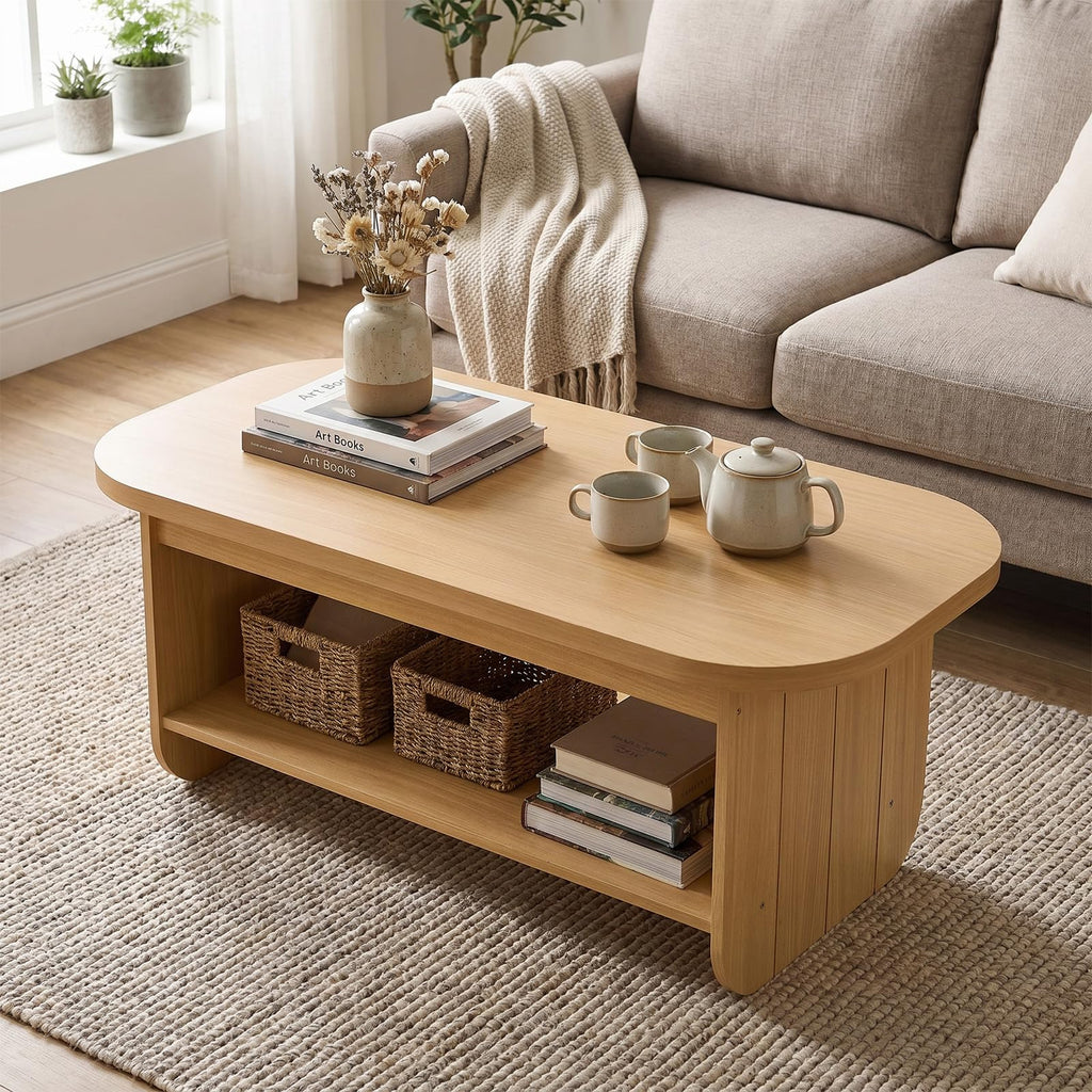 2-Tier Oval Coffee Table with Storage Shelf E2862