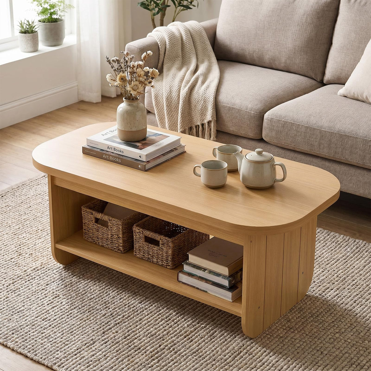 2-Tier Oval Coffee Table with Storage Shelf E2862