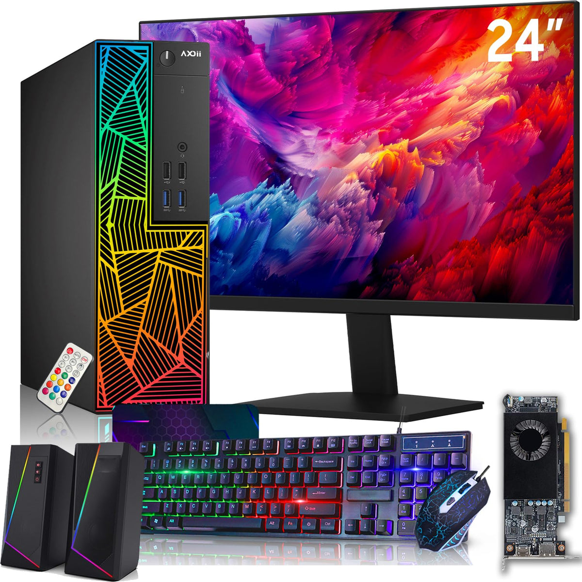 RGB Gaming Desktop PC with 24" FHD Monitor, 16GB DDR4 RAM, 512GB NVMe SSD P5385