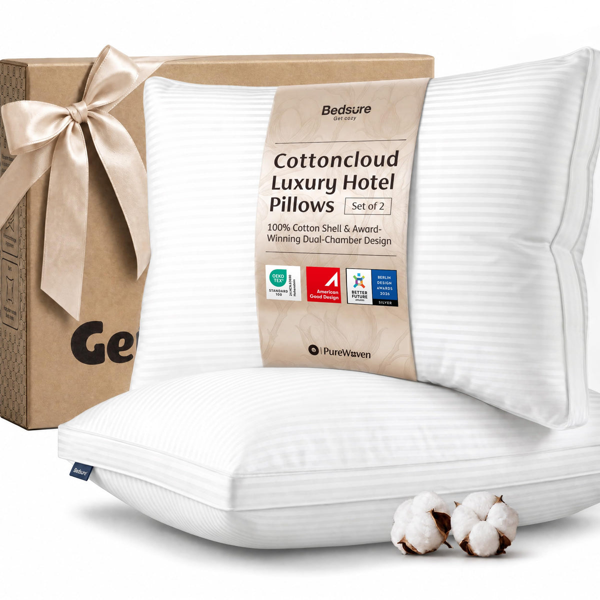 King Size Set of 2 Cotton Pillows S79460