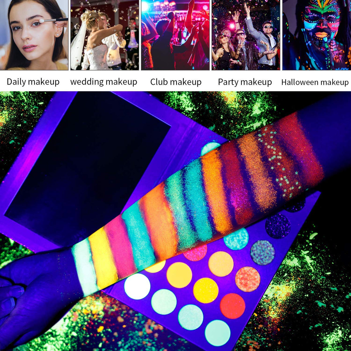 Neon Glow in the Dark Eyeshadow Palette J9145