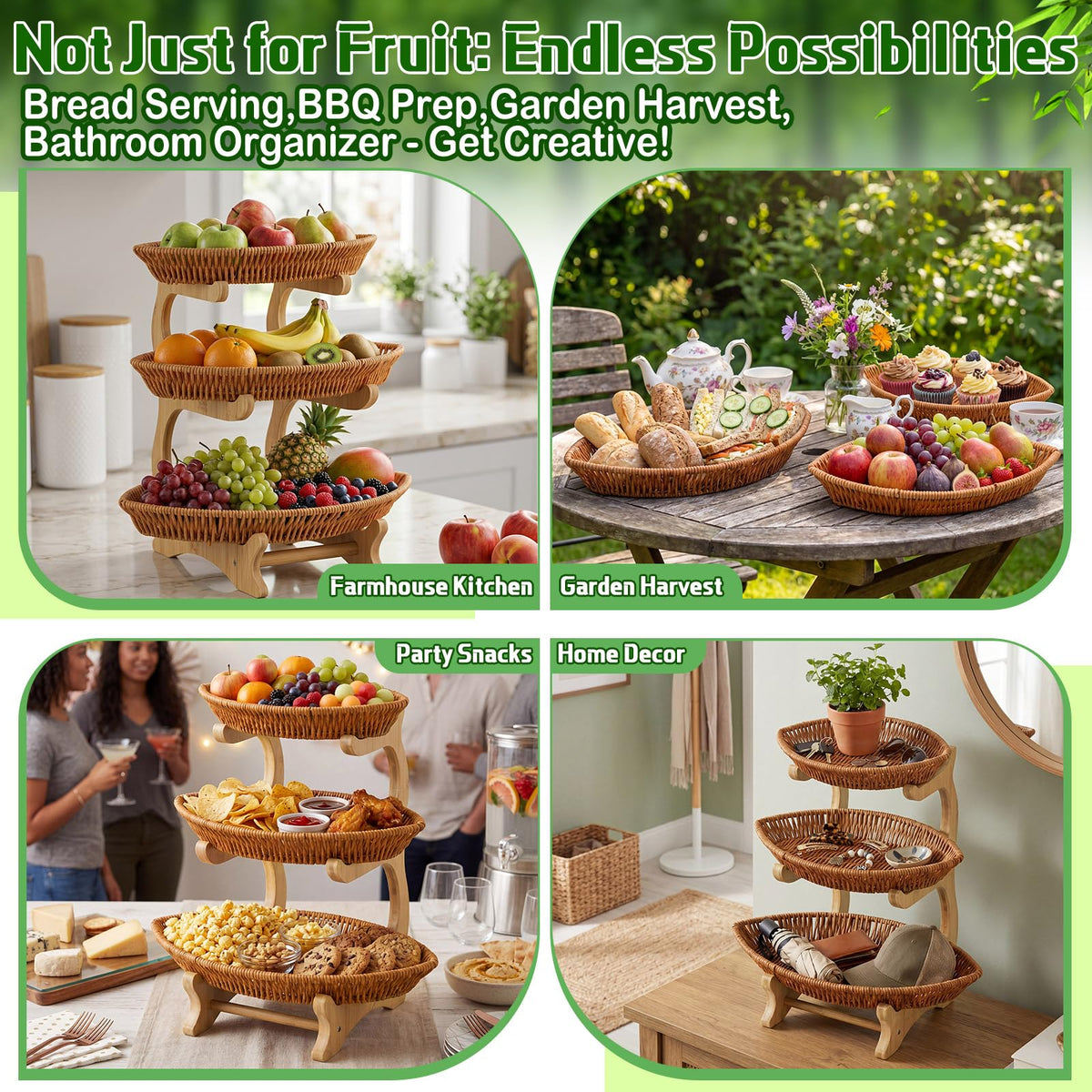 3 Tier Rattan Fruit Basket B347