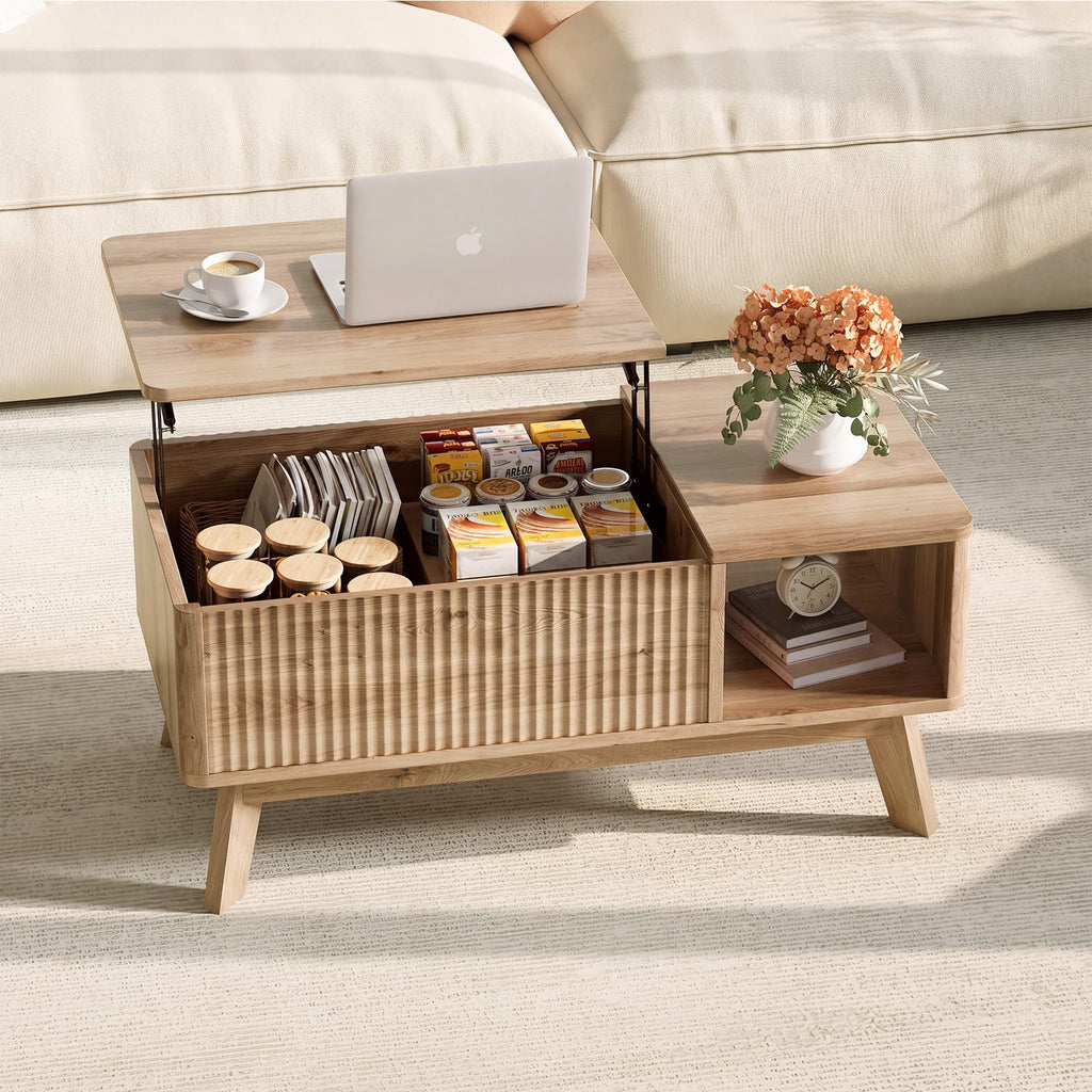 Lift Top Fluted Hidden Storage Coffee Table P310