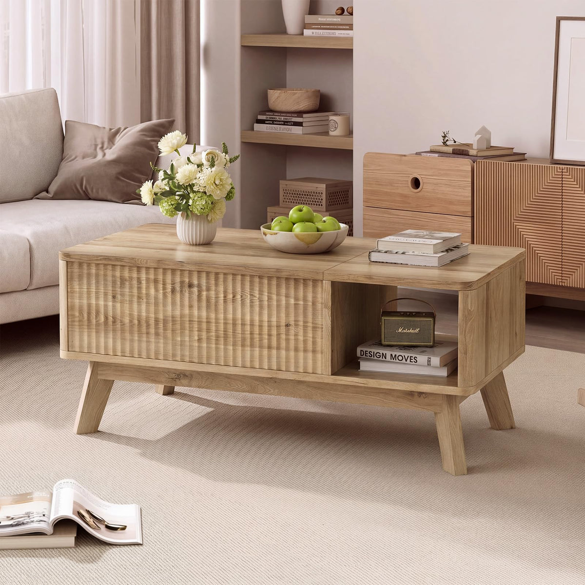 Lift Top Fluted Hidden Storage Coffee Table P310
