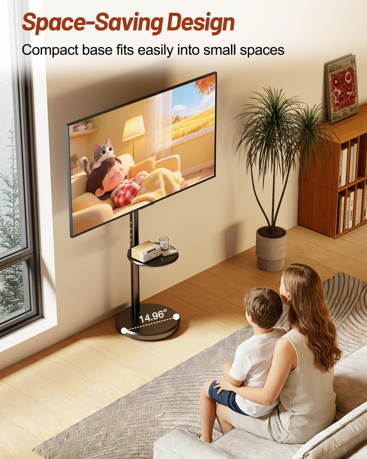 Rolling TV Stand with Shelf and Hidden Wheels U618244