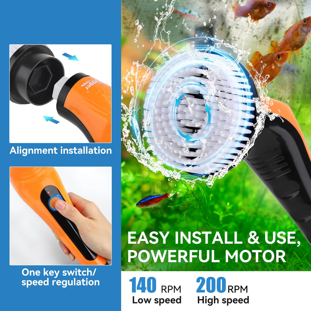 Electric Aquarium Cleaning Brushes with 6 Replaceable Brush Heads Q3862