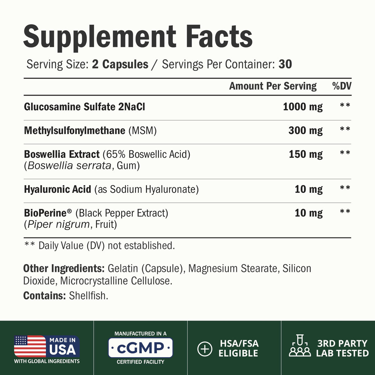 Glucosamine Sulfate 1000mg Joint Supplement 60 Caps Y536942