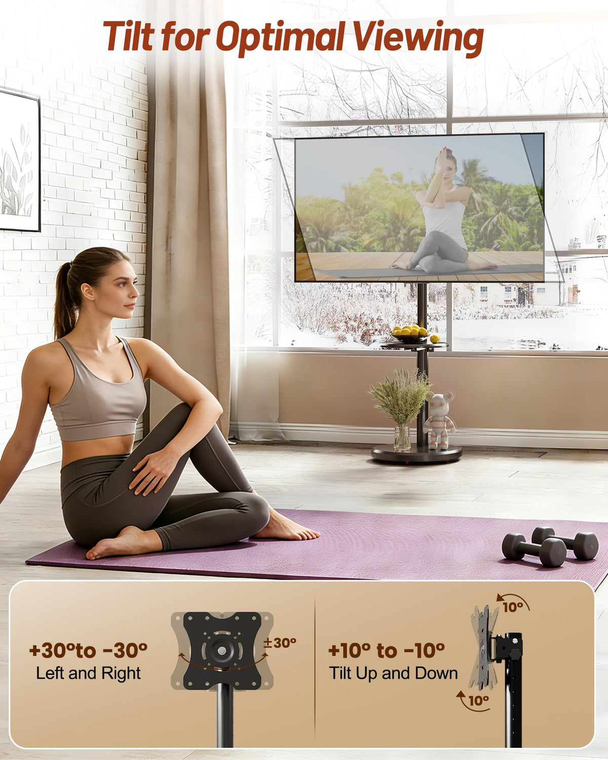 Rolling TV Stand with Shelf and Hidden Wheels U618244
