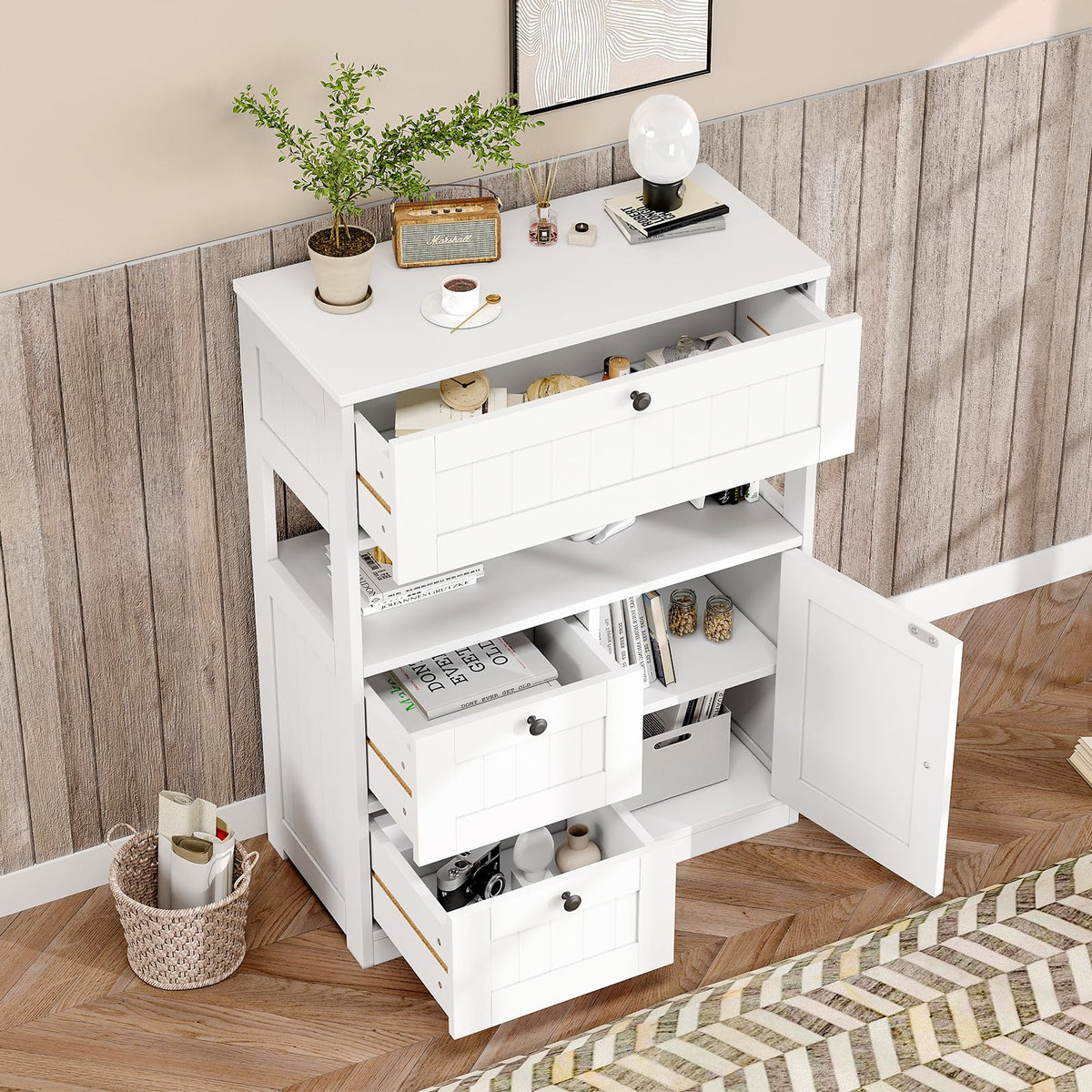 Bathroom Floor Storage Cabinet with 1 Door and 3 Drawers Y5455