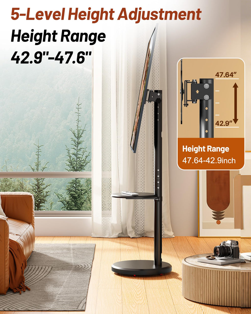 Rolling TV Stand with Shelf and Hidden Wheels U618244