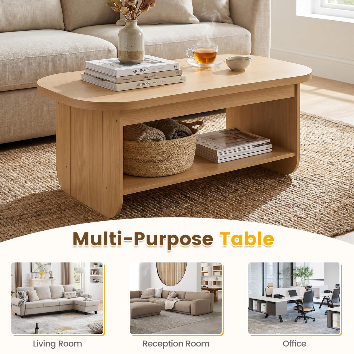2-Tier Oval Coffee Table with Storage Shelf E2862