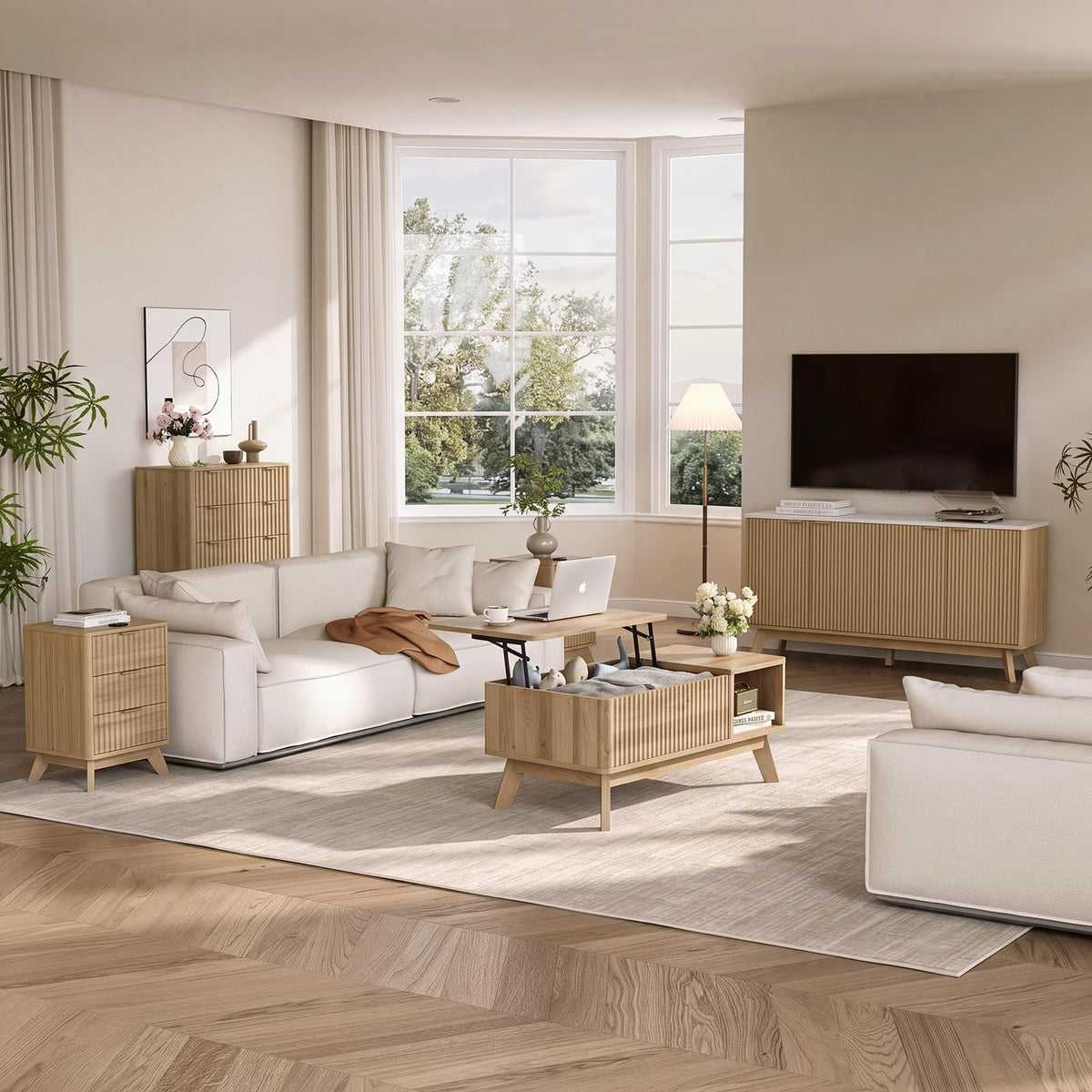 Lift Top Fluted Hidden Storage Coffee Table P310