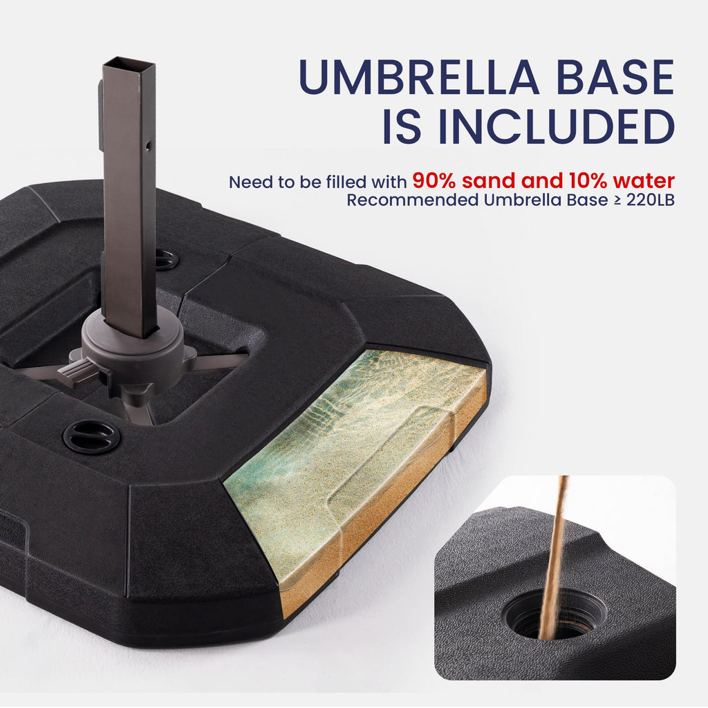 10x10 FT Cantilever Patio Umbrella with Base & LED P2420