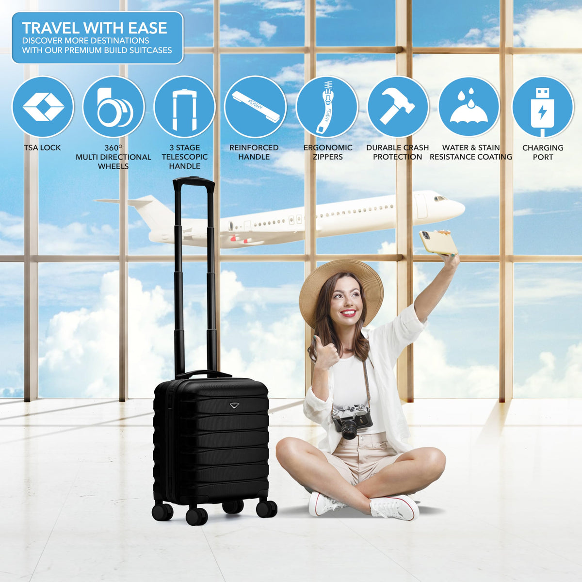 18x14x8" Hardside Carry On Suitcase with TSA Lock & USB Port O13352