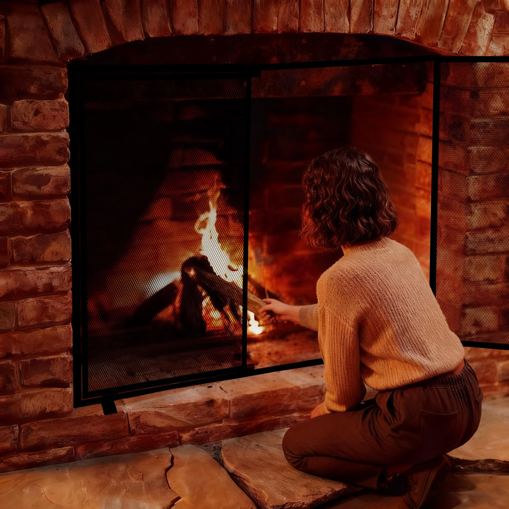 Black 2 Panel Fireplace Screen with Hinged Doors D6510