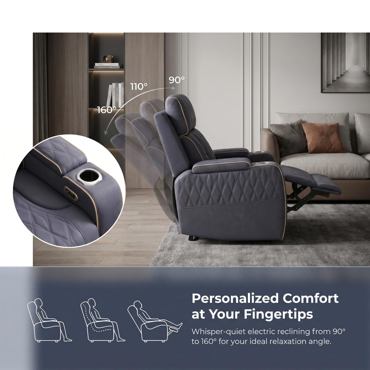 3 Piece Leather Power Recliner Sofa Set with LED Lights H7969
