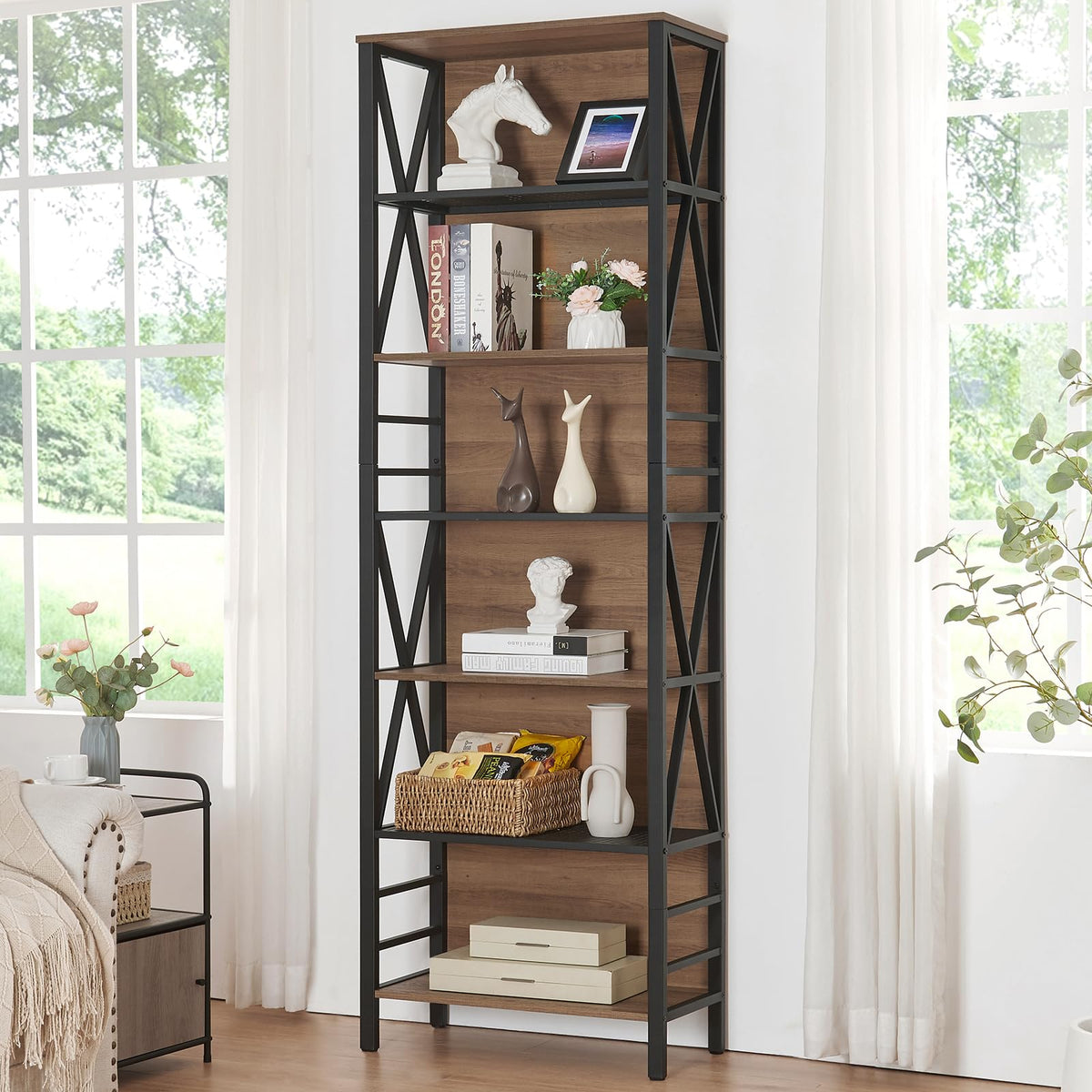 7-Tier Rustic Wood Metal Bookshelf I565