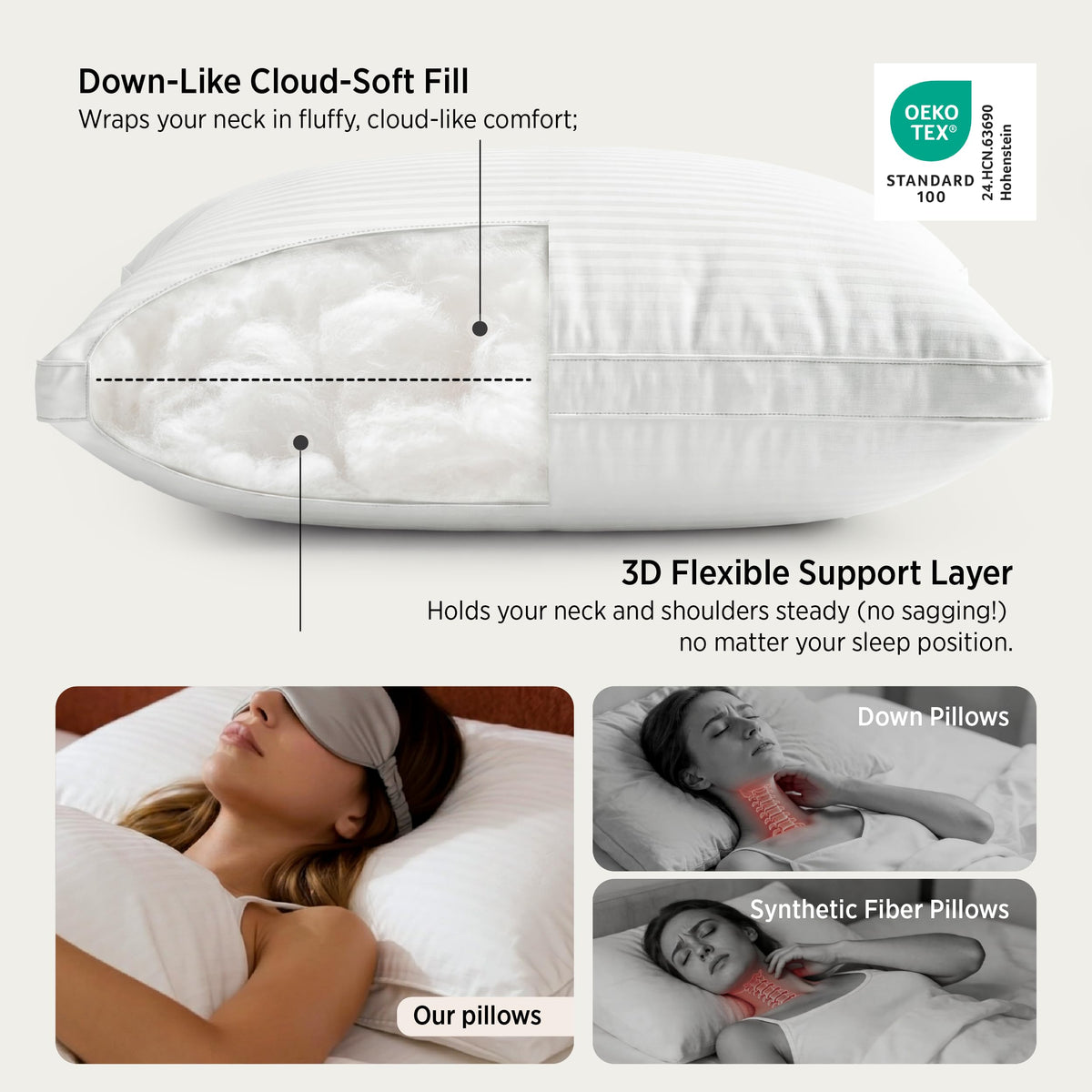 King Size Set of 2 Cotton Pillows S79460