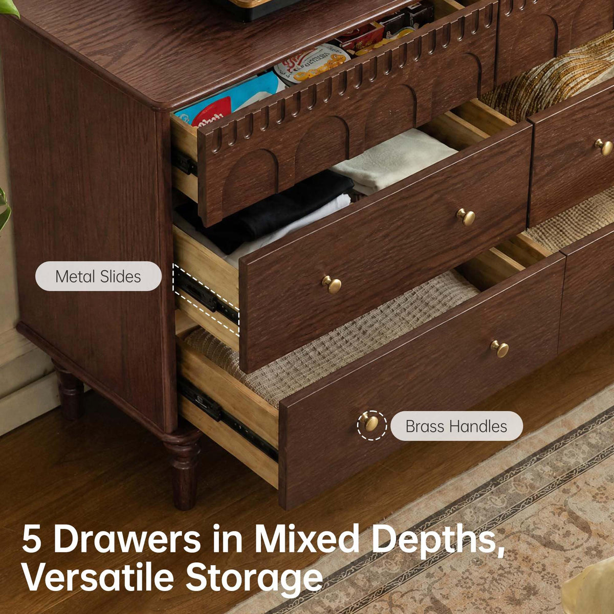 100% Solid Wood 5 Drawers Nightstand J64924