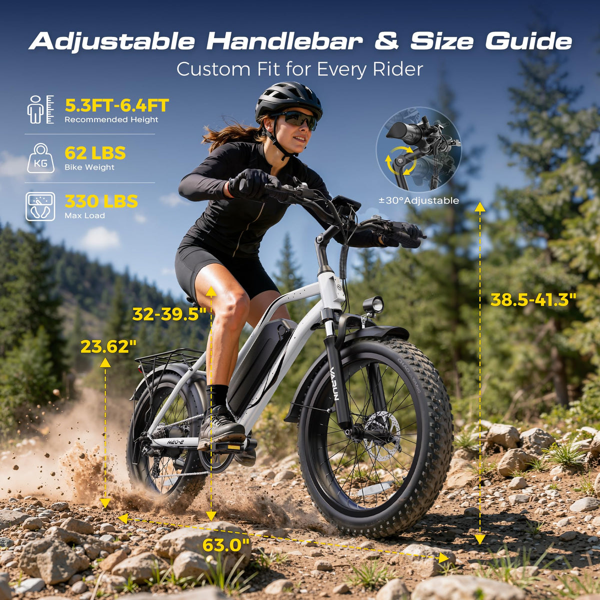 1000W Peak Motor 60+ Miles Fat Tire Electric Bike with 48V 13Ah Removable Battery S4208