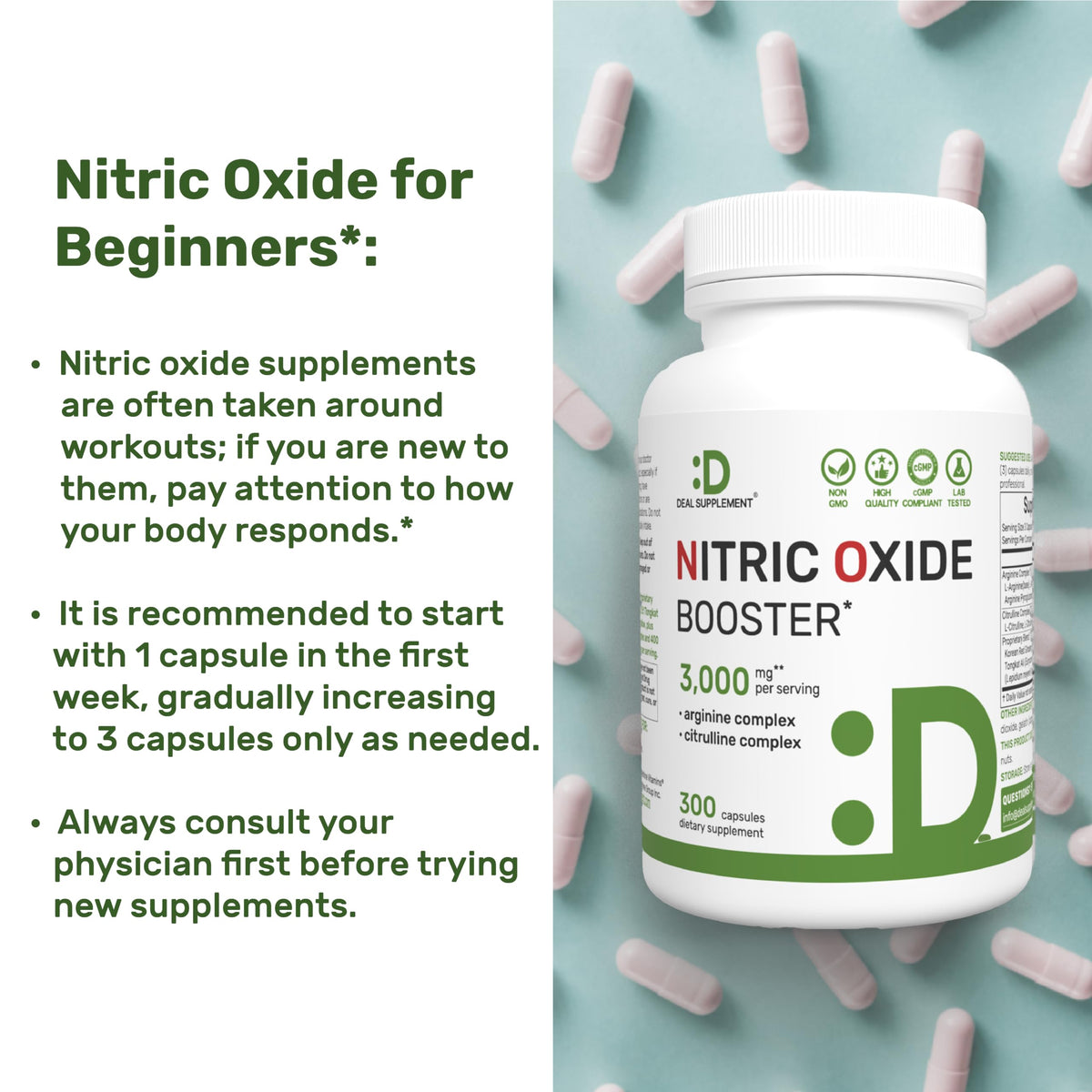 3,000mg 300 Capsules Nitric Oxide Supplement V507358