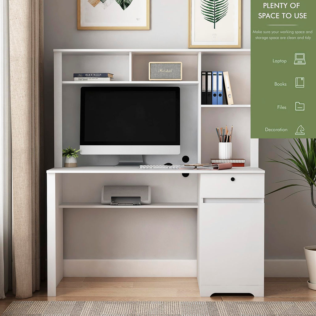 White Desk with Hutch and Drawers G339