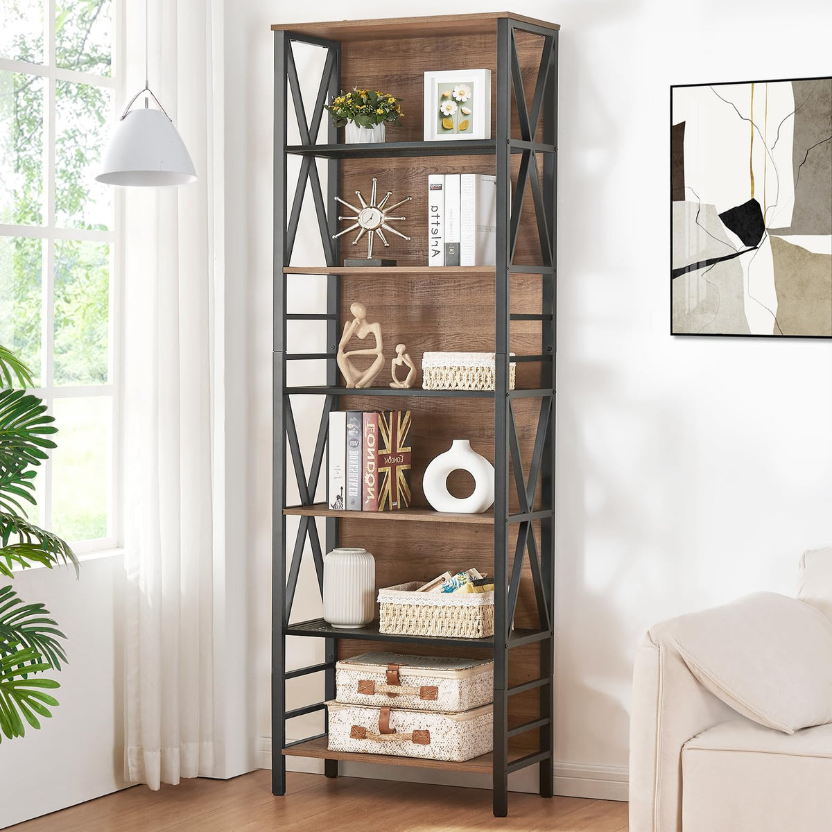 7-Tier Rustic Wood Metal Bookshelf I565