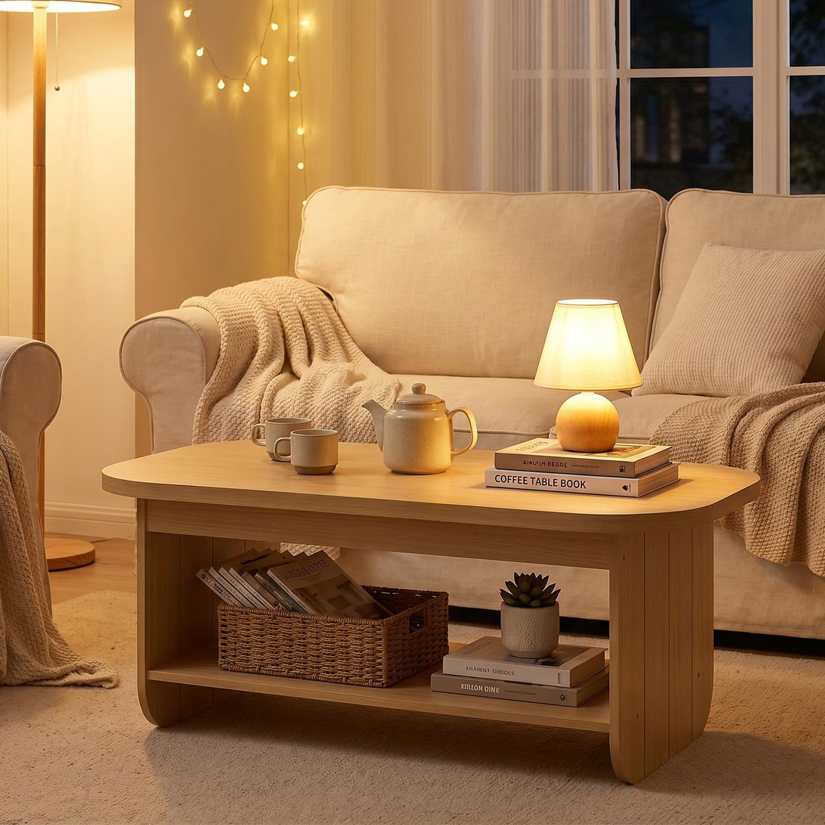2-Tier Oval Coffee Table with Storage Shelf E2862
