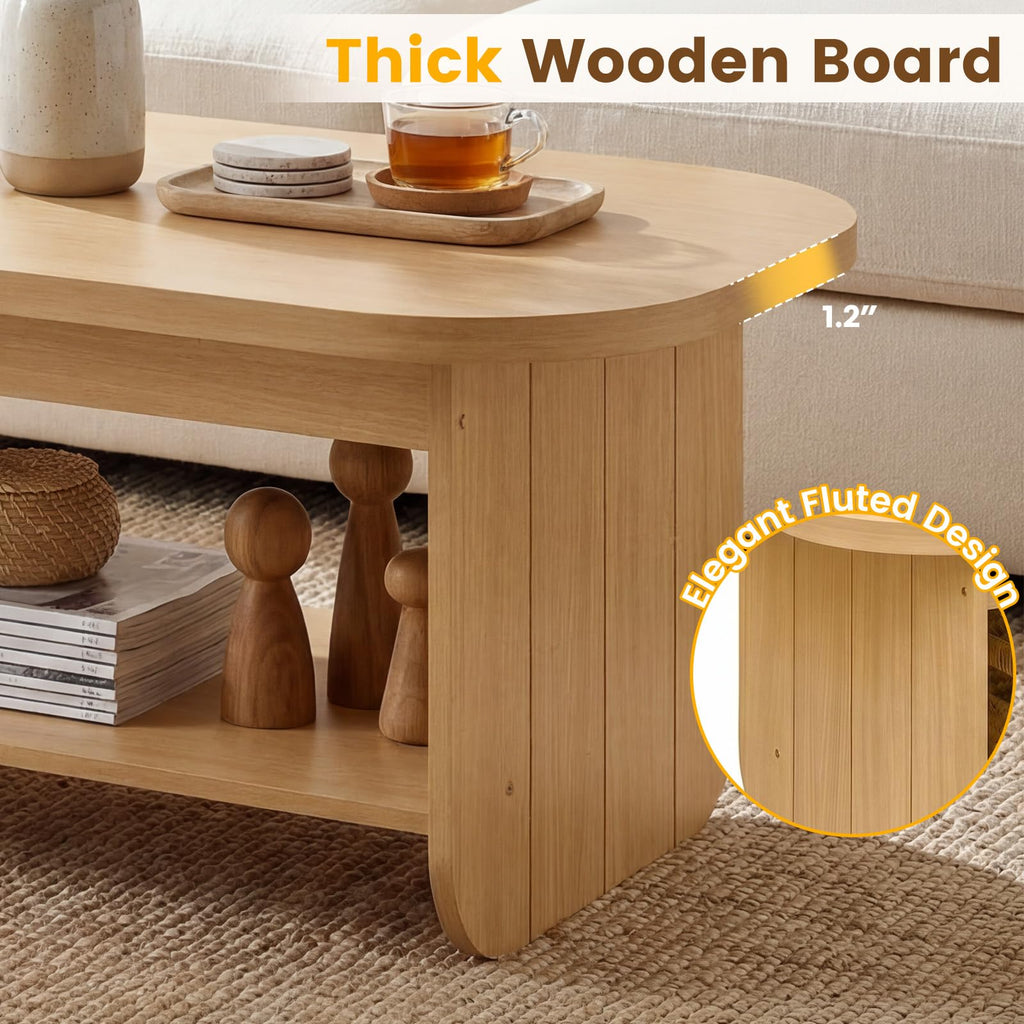 2-Tier Oval Coffee Table with Storage Shelf E2862